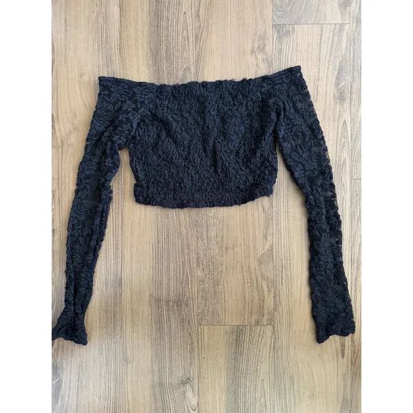Kendall And Kylie Black Lace Crop Top Long Sleeve Whimsigoth Fairy Indie Sleaze - Image 2