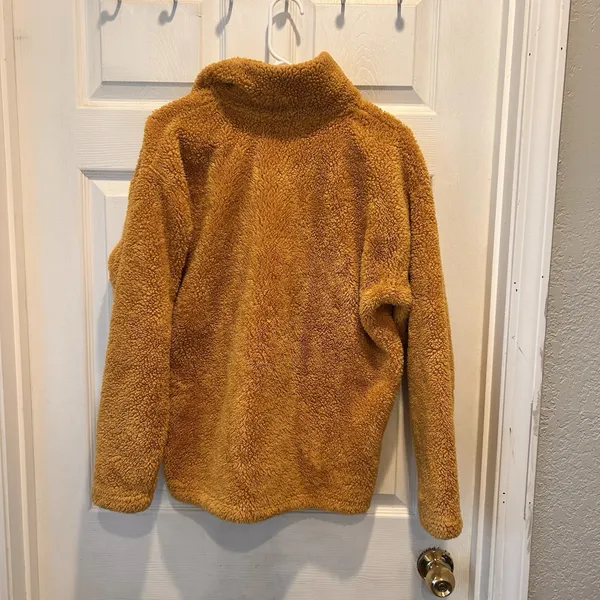 Eddie Bauer Womens Mustard Yellow Sherpa Fleece Quarter Zip Pullover L Gorpcore - Image 6