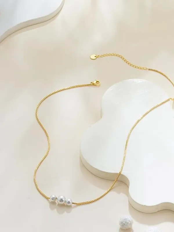 ✨ Delicate 14K Gold Plated Pearl Necklace - Minimalist Dainty Layering Chain - Image 3
