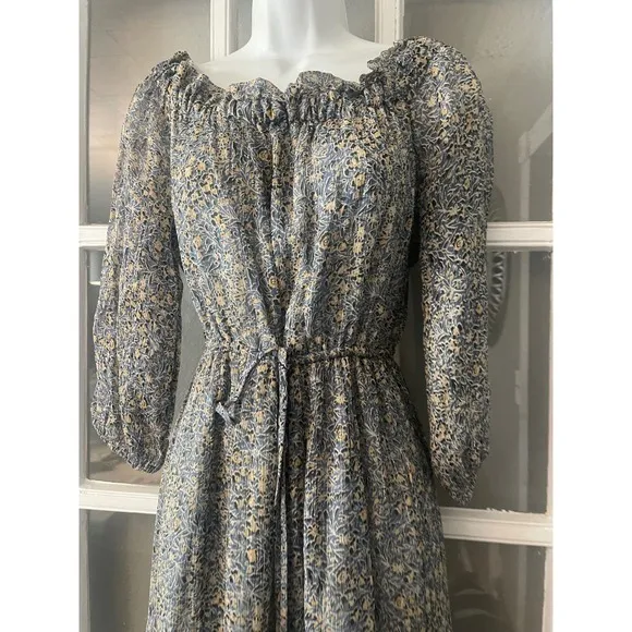 Anthropologie Blue Floral Kira Smocked Off The Shoulder Boho Peasant Dress - Image 9