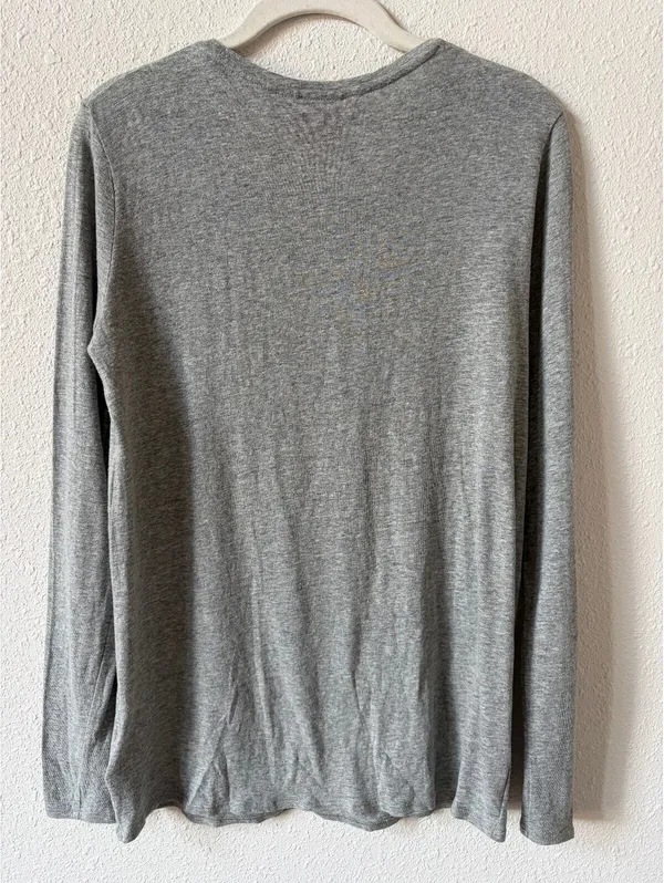 Tory Burch Velvet Studded Logo Long Sleeve T Shirt Gray Size Small Neutral - Image 2