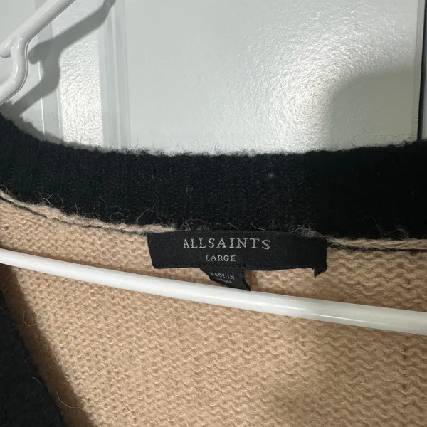 AllSaints Lou‎ Stripe Wool Blend Alpaca V-Neck Jumper Sweater Womens L Oversized - Image 3