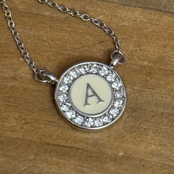 Silver tone white gold bond round disc initial letter A pendant necklace - Image 4