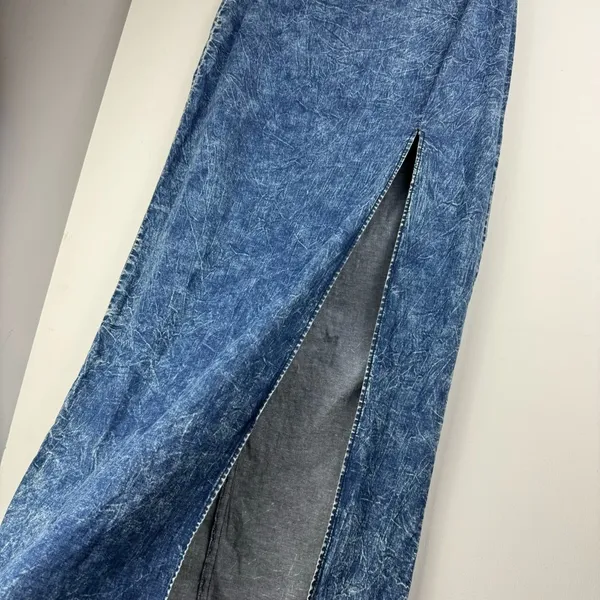 Judy Blue Denim Midi Maxi Skirt Sz 1XL Acid Wash Stretch High Slit A Line - Image 9