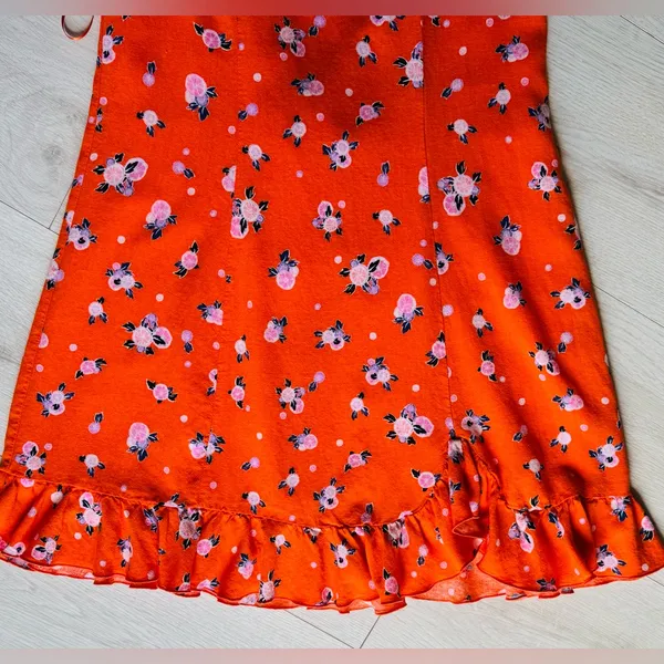 Free People Like a Lady Printed Mini Orange Dress Open Tie Back, Sz M - Image 6