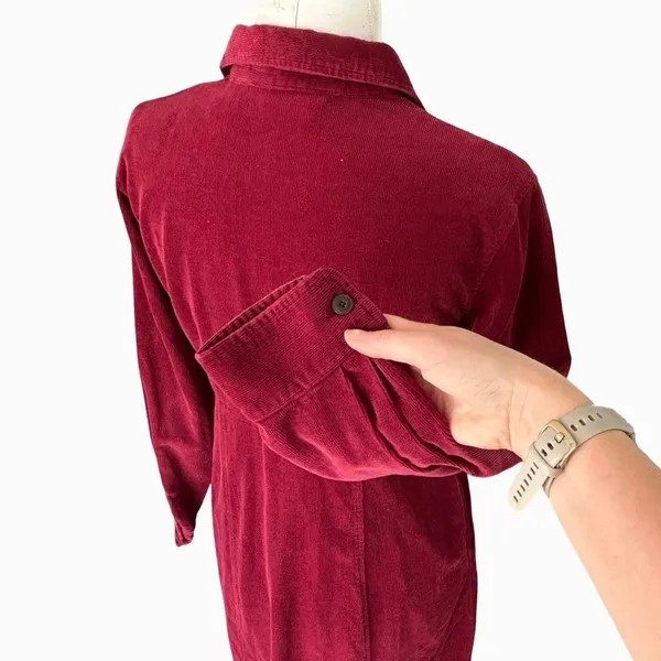 Vintage 90s Eddie Bauer Corduroy Maxi Shirt Dress Women’s 8 Petite Red Cottage - Image 8