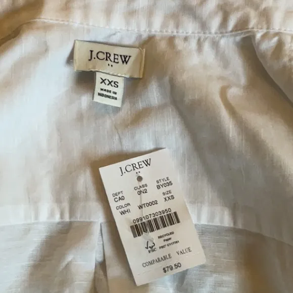 NWT JCrew White Linen Botton Blend Button Down Shirt l XXS l Sold Out - Image 2