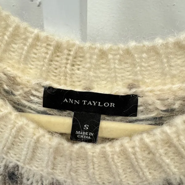 Ann Taylor Fair Isle Wool Mohair Blend Sweater Camel Grey White Small‎ - Image 8