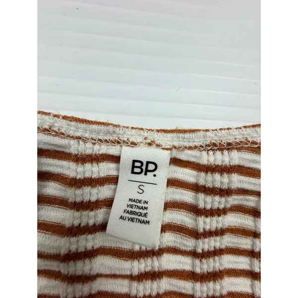 BP. Womens Striped Ribbed Knit‎ Scoop Neck Long Sleeve Top Brown White Size S - Image 2