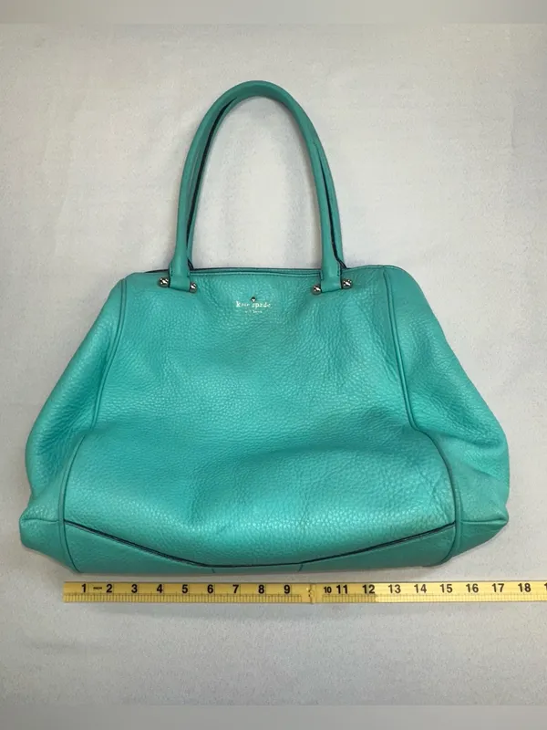 KATE SPADE Turquoise Satchel Purse Handbag Striped Interior Roomy - Image 11