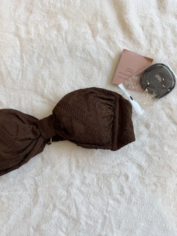 NWT Shade & Shore Brown Crochet Front Knot Bandeau Bikini Top - Size Extra Small - Image 6