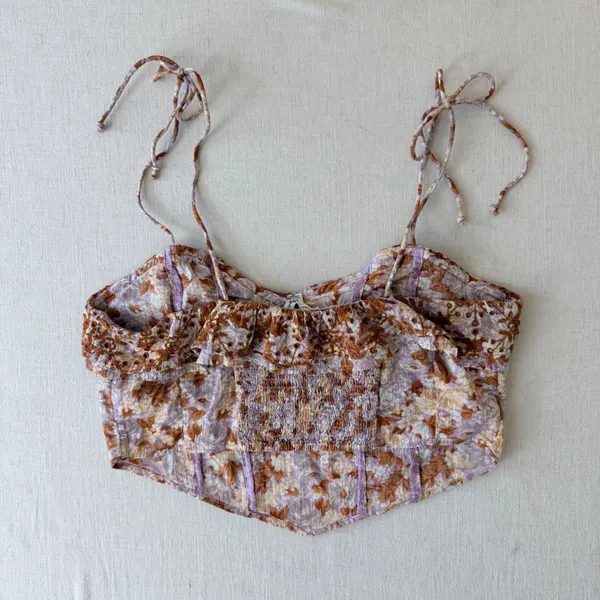 American Eagle Floral Eyelet Ruffle Corset Top Womens Large Lavender Brown NWT - Image 5