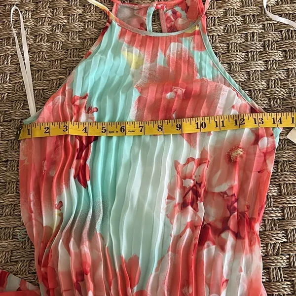B. Darlin Long Maxi Pleated Dress, Aqua/Coral, Size 1/2, NWT - Image 10