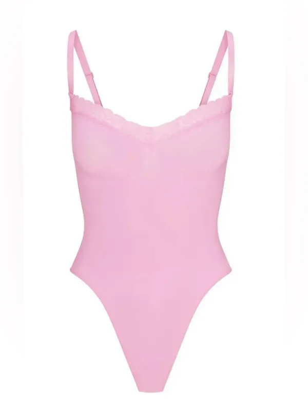 SKIMS NWOT Seamless Sculpt Pink Lace-Trim Thong Bodysuit Size S - Image 3