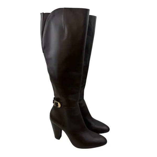 *Marc Fisher Shayna Tall Heeled Boots Womens 7.5 Brown Leather Classic Academia - Image 5