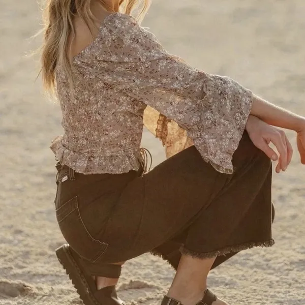 Altar’d State Floral Tan Top Size Small - Image 2