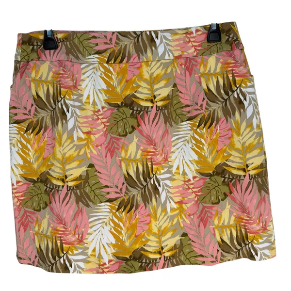 Coral Bay Womens Skort Tropical Leaf Print A-Line Pull‎ On Size L Shorts under - Image 8