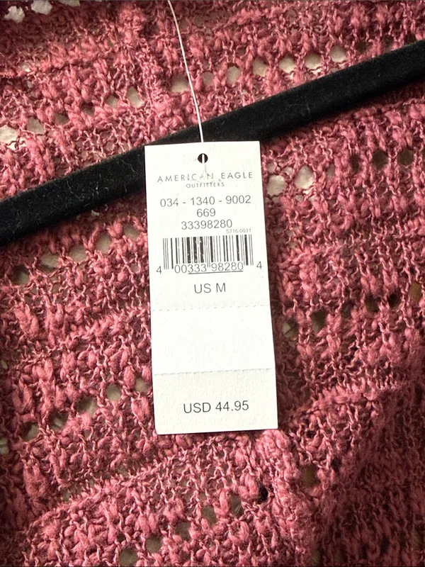 AMERICAN EAGLE Open-Front Knit Cardigan Rose Pink M NWT Boho Cottagecore - Image 5