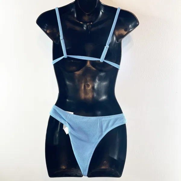 Cupshe Front Tie Bikini Top & Ultra Cheeky Bottoms Set Sky Blue Medium - Image 5