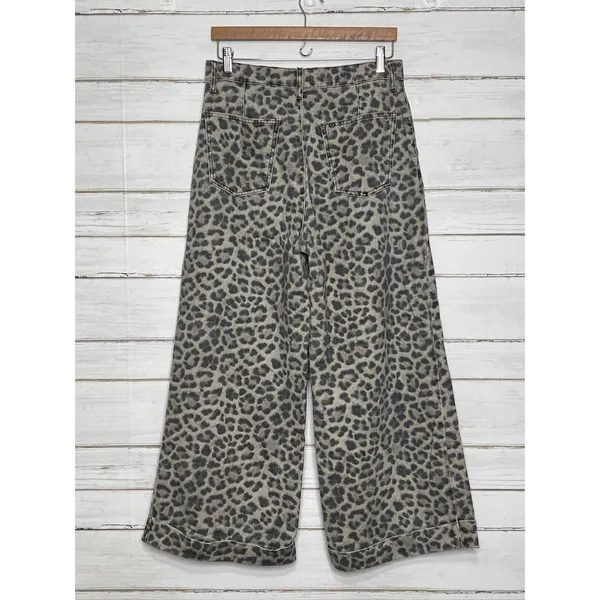 Pilcro Leopard Animal Print Wide Leg Pants Size 28 Petite High-Rise Cuffed Hem - Image 4