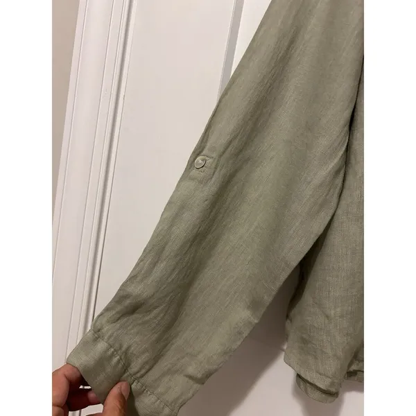 Isaac Mizrahi Women’s Large Linen Button Down Long Sleeve Casual Shirt Green - Image 3