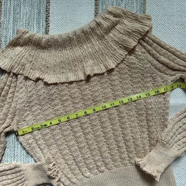 Crazy In Love Beige Linen Blend Off-The Shoulder Ruffle Sweater M - Image 8