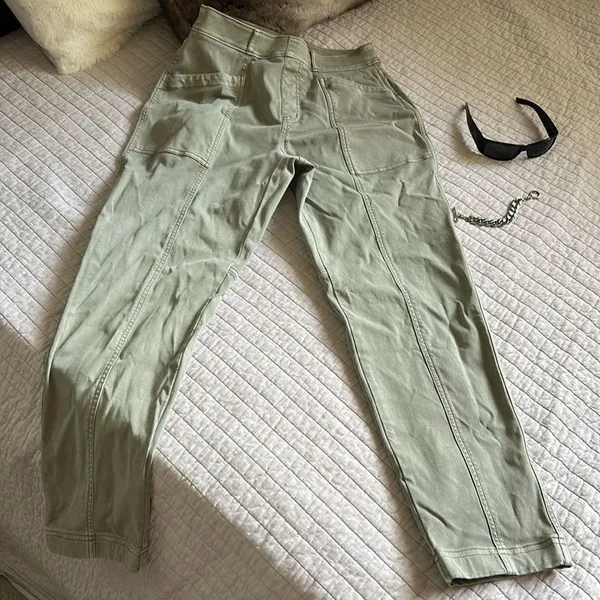Spanx Stretch Twill Straight Leg Pants Olive Oil Green Pull On Women Size Medium - Image 2