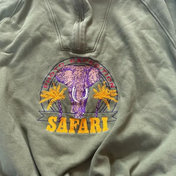 Harry Rosen olive green elephant safari quarter zip sweatshirt size large - Image 7