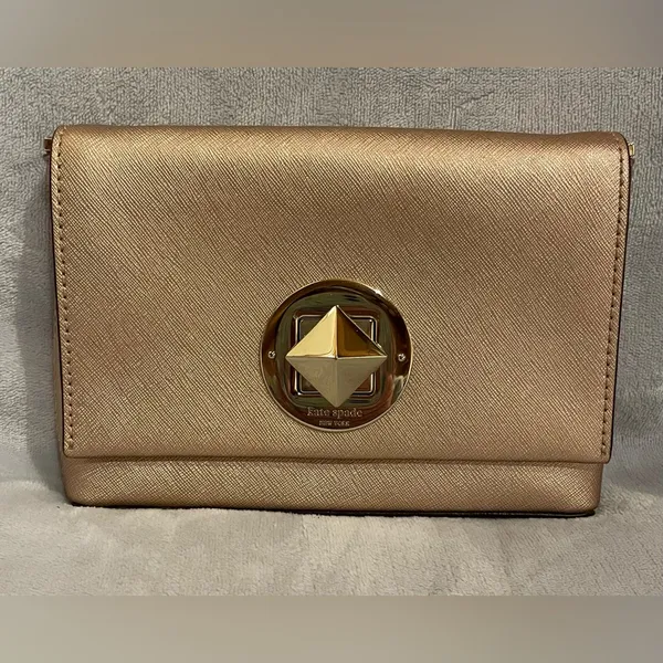 Kate Spade Sally Newbury Lane Rose Gold Crossbody Clutch Metallic Evening - Image 2