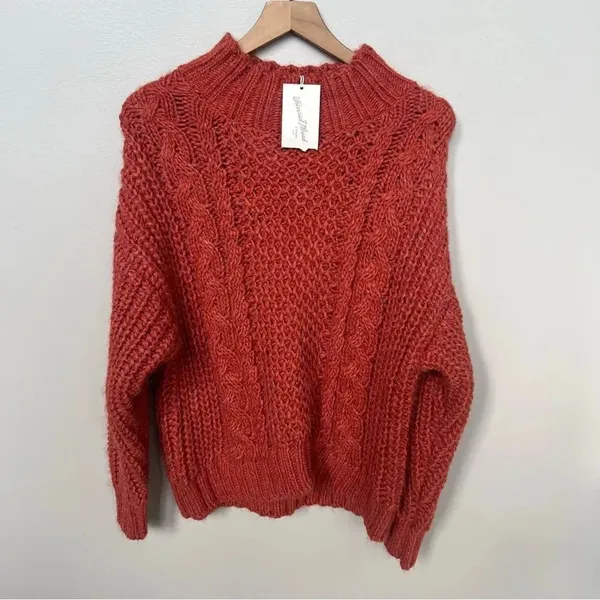 NWT Universal Thread Rust Chunky Cable Knit Mock Turtleneck Pullover Sweater M - Image 2
