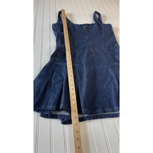 Gap Denim Pleated Mini Dress Dark Wash Square Neck Sleeveless Coquette Medium - Image 8