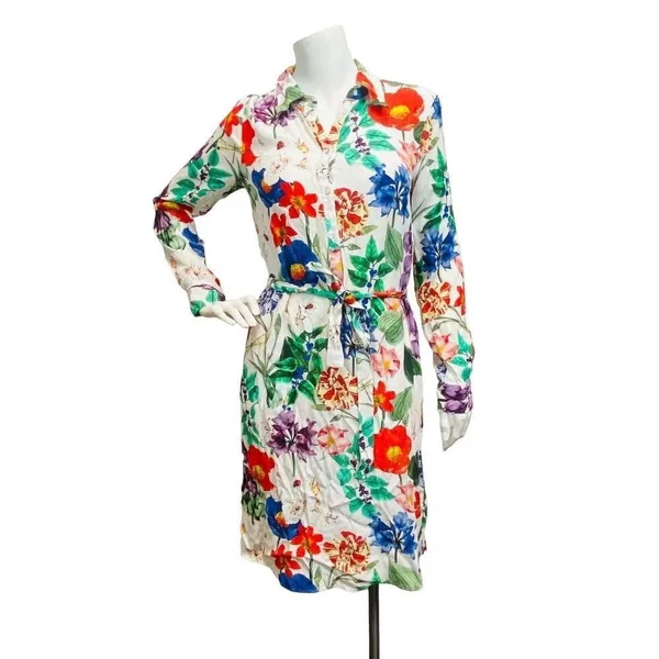 Zara White‎ Floral Women's Small Cottagecore Garden Dragonfly Print Shift Dress - Image 3