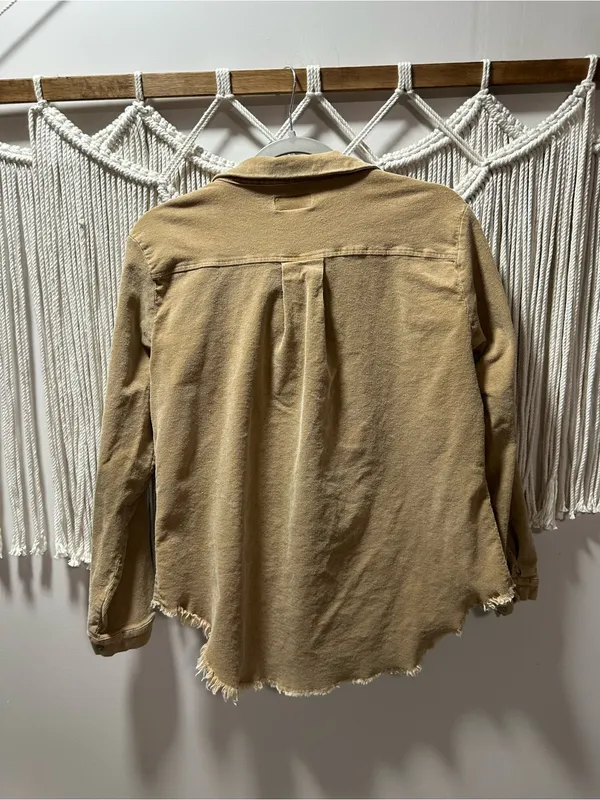 Umgee Frayed Hem Utility Jacket in Tan - Image 6
