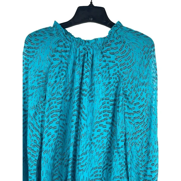 Lilly Pulitzer Silk Metallic Shimmer Blouse M Teal Long Sleeve Sheer Lined Top - Image 6
