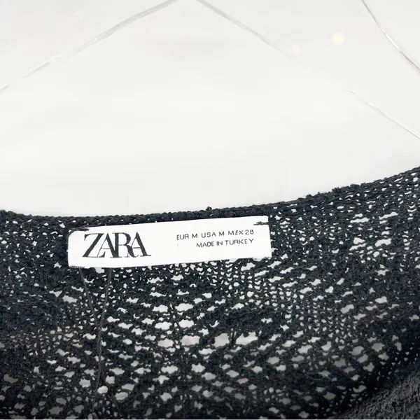 ZARA Double Tie Crochet Cover Up Women's Size M Black Vacation Style‎ - Image 6