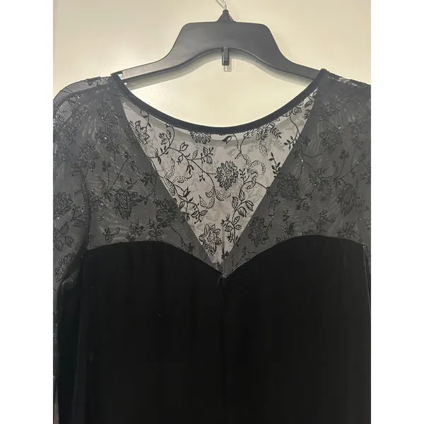 Vintage 90s Robbie Bee Black Velvet Maxi Dress Sheer Lace Gothic Glam Sz 10 - Image 2