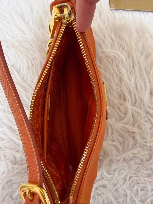 AUTHENTIC Prada Orange Nylon Handbag - Image 3