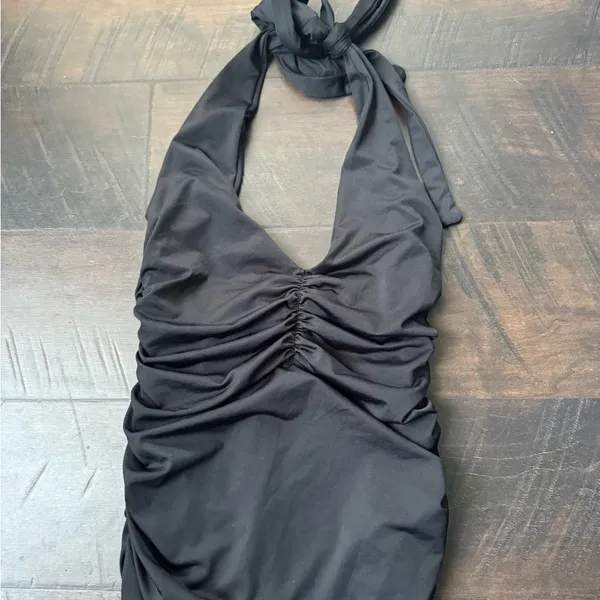 Ruched Black Halter Dress - Image 3