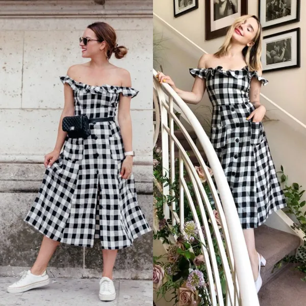 Reformation Hattie Off Shoulder Linen Midi Dress US 0 Gingham Europe Vacation‎ - Image 2