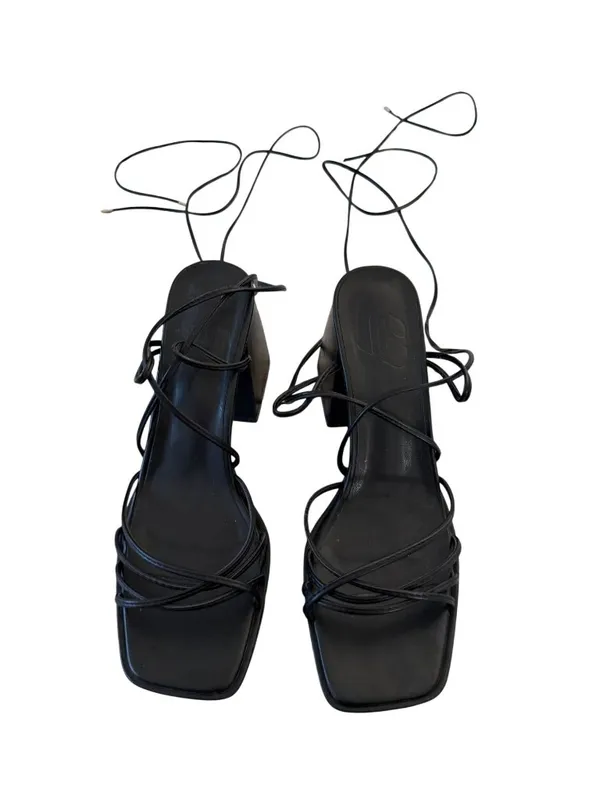 C LABEL Black Platform Laceup Sandals Heels Size 39 / 9 - Image 8