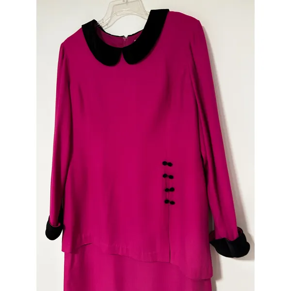 VINTAGE Victoria Holley Magenta Pink Skirt Suit Set Velvet Peter Pan Collar 16 - Image 2