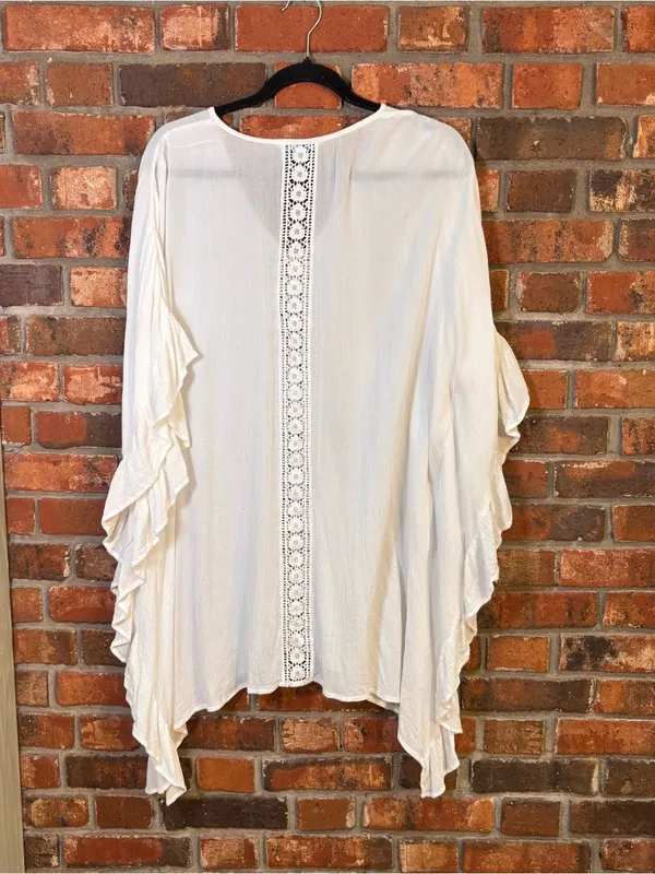 Blue island womens crochet swim cover up kaftan white L - Image 4