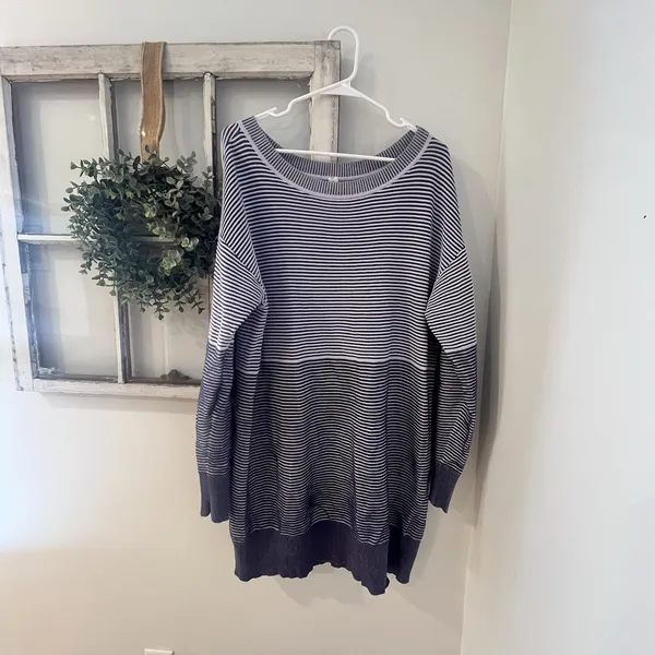 Anthropologie Daily Practice Knit Tunic‎ Dress Blue Stripe, Cotton, XL - Image 5