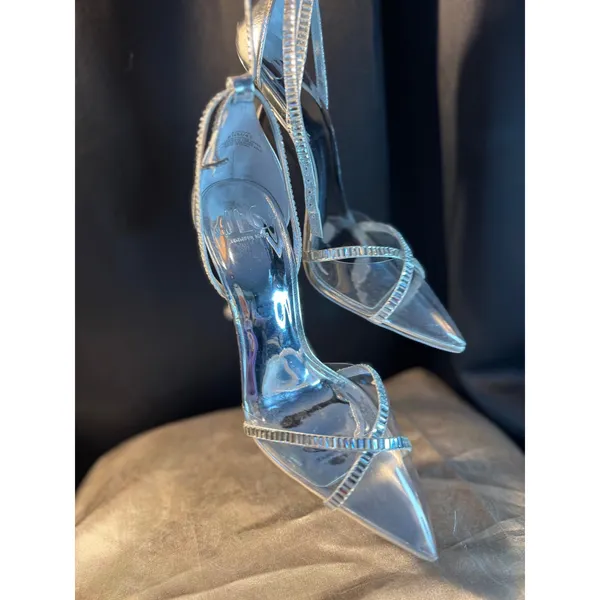 JLO Jennifer Lopez Parlan Silver Rhinestone Clear PVC Pointed Toe Pumps 9.5M - Image 5