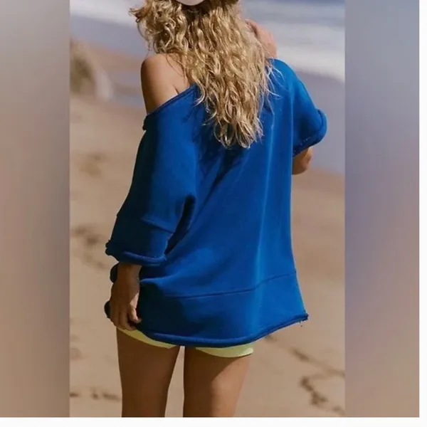 NWOT Free People X FP Movement Cruise Sweatshirt In Stellar Blue Super Oversize - Image 3