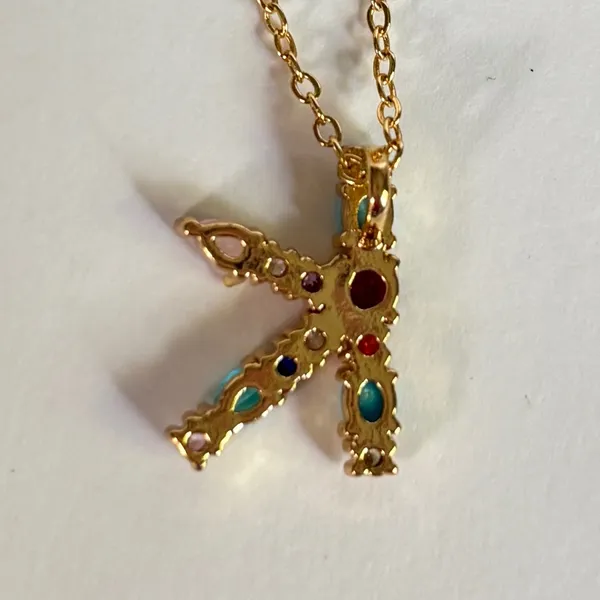 Gold Multicolor Gemstone Letter Necklace - Women's Jewelry - Image 3