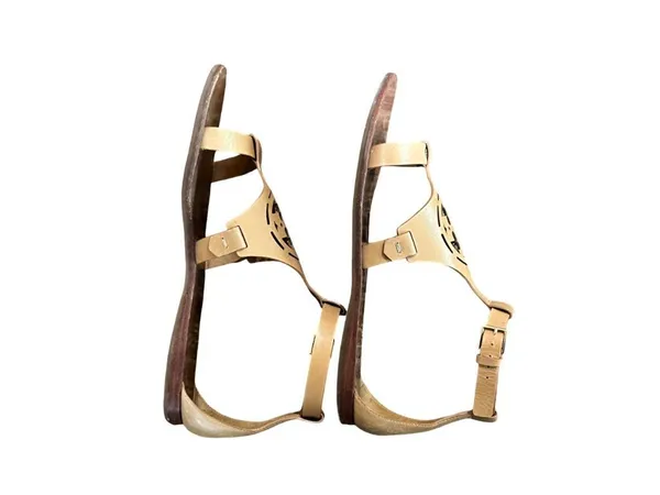 Tory Burch Zoey 10MM Sandals Women 8.5 Sand Tan Leather Cutout Ankle Strap Used - Image 13