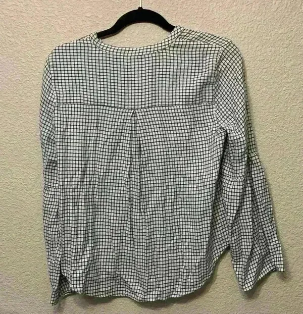 Madewell White with black window pane plaid sz M bell sleeves button down academia preppy - Image 6