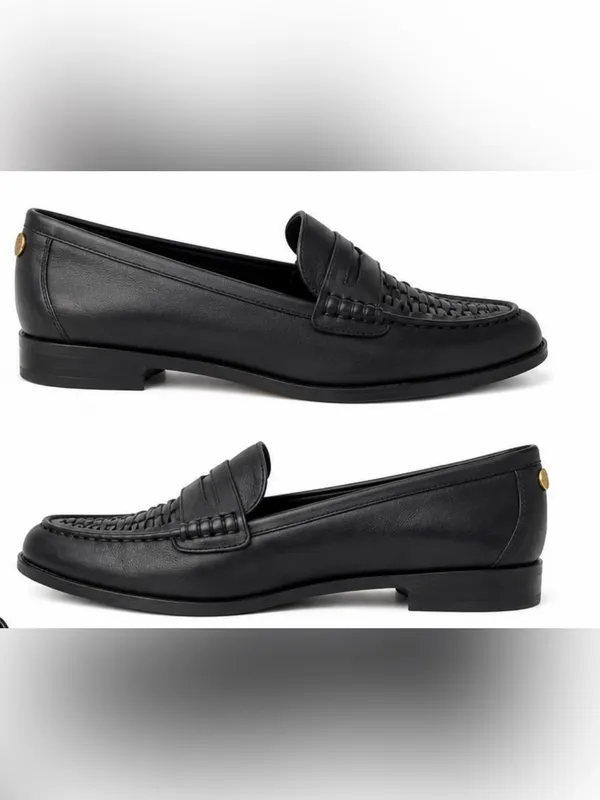 Vince Camuto Calie Black Leather Woven Penny Loafers Size 8 - Image 3