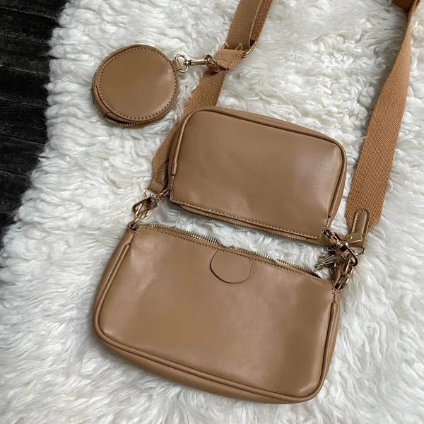 Tan Faux Leather Shoulder Bag Set With Coin Purse Adjustable Strap - Image 5
